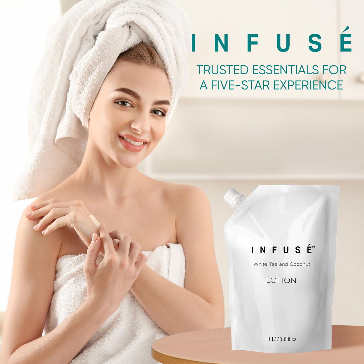 INFUSÉ 1L next to small travel bottle for clear size and cost comparison