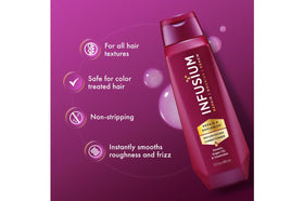 Infusium conditioner creamy texture on fingers to show smoothing benefit