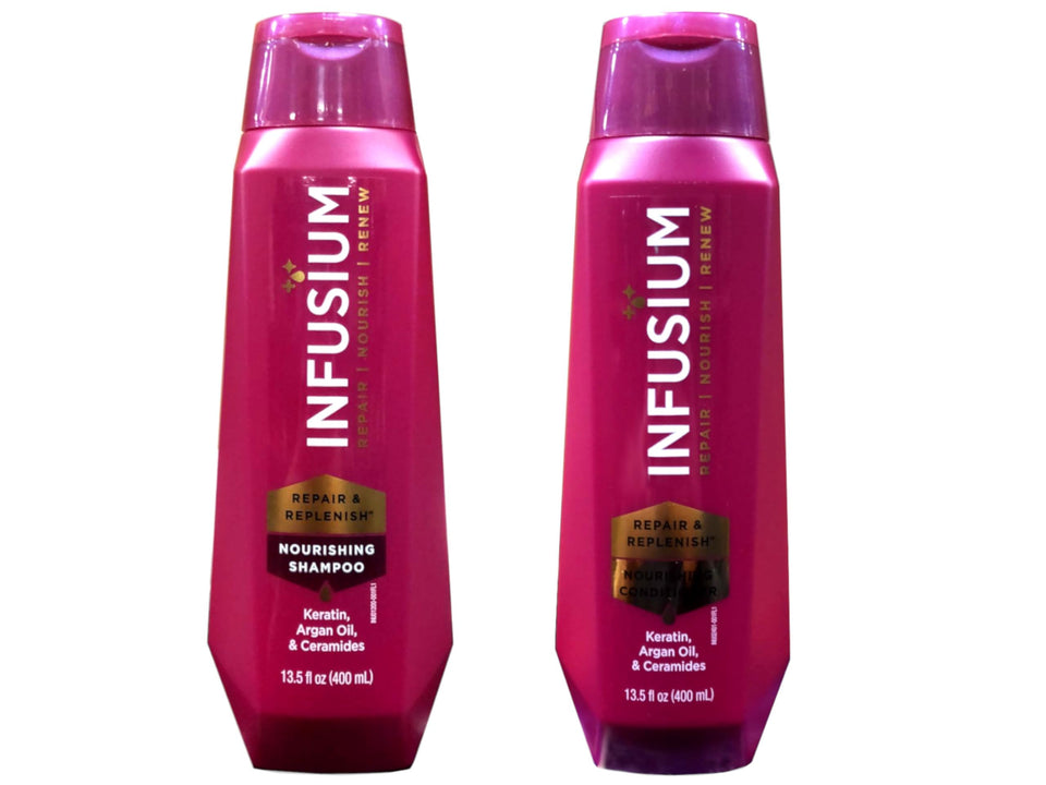 Infusium front packaging set showing both bottles and clear branding benefit hydration