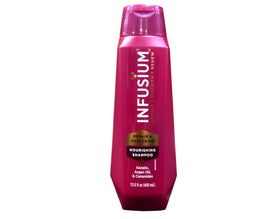 Infusium bottles in shower being used to show easy rinsing and salon results