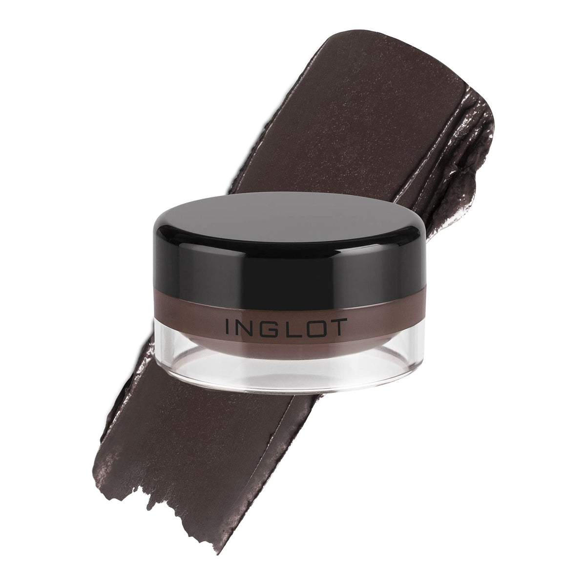 Inglot AMC gel eyeliner jar front shows matte black packaging and shade 90 benefit: bold color