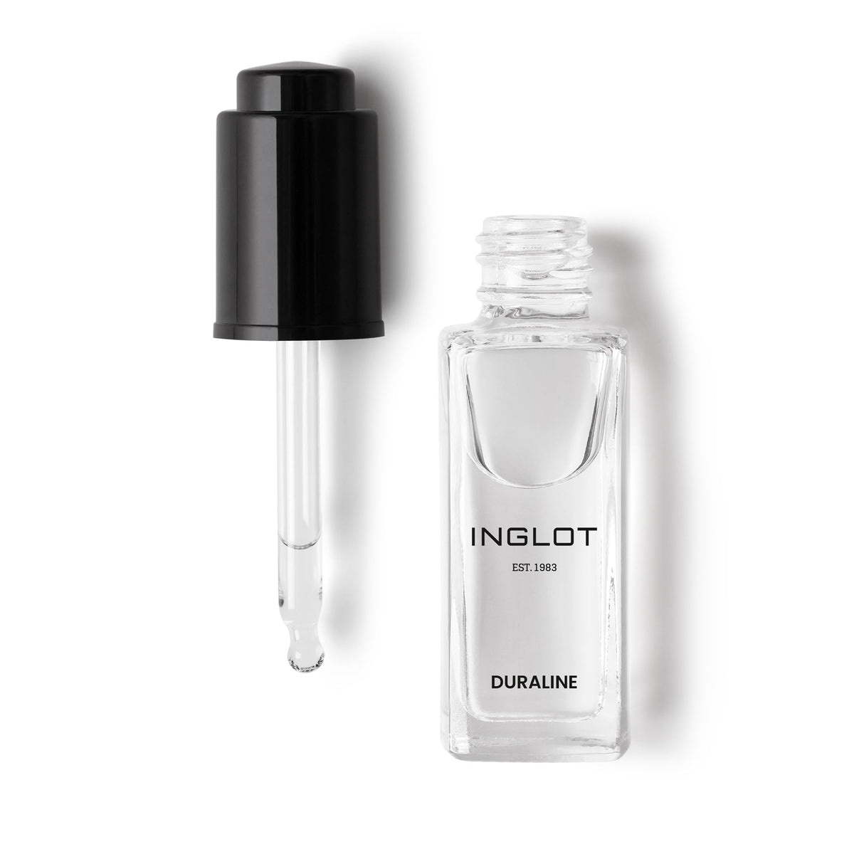 Inglot Duraline front bottle showing compact glass packaging and precise pipette benefit