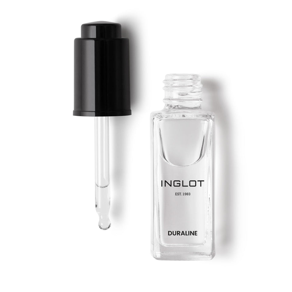 Inglot Duraline front bottle showing compact glass packaging and precise pipette benefit