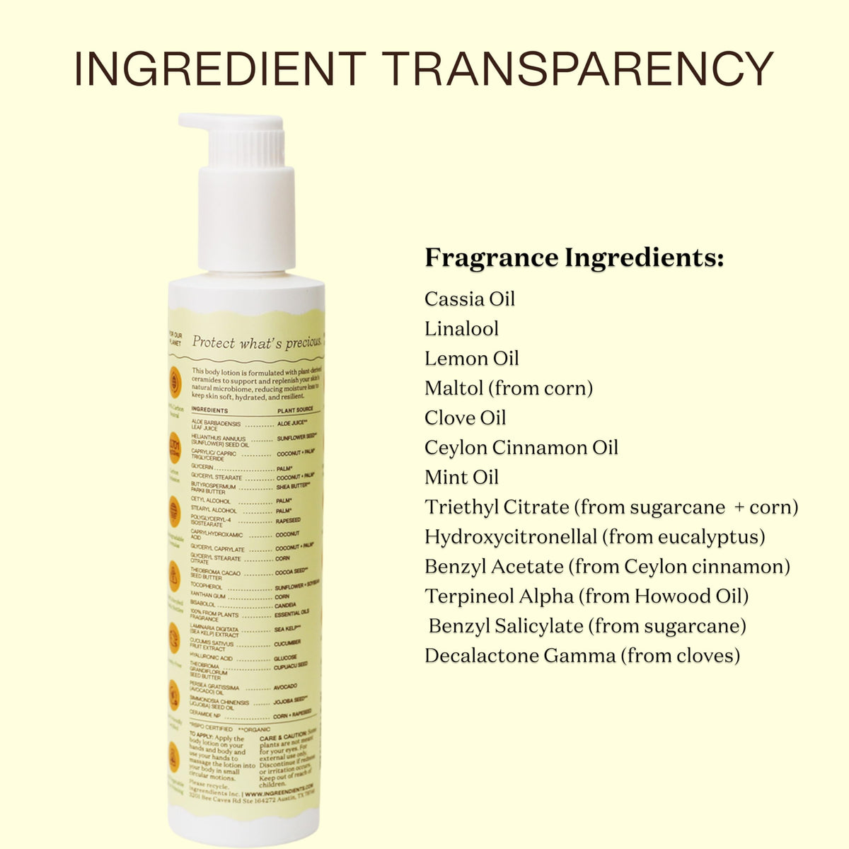 Ingreendients recycled plastic bottle label emphasizing sustainable packaging
