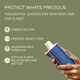 Ingreendients in shower setting showing gentle daily cleansing use