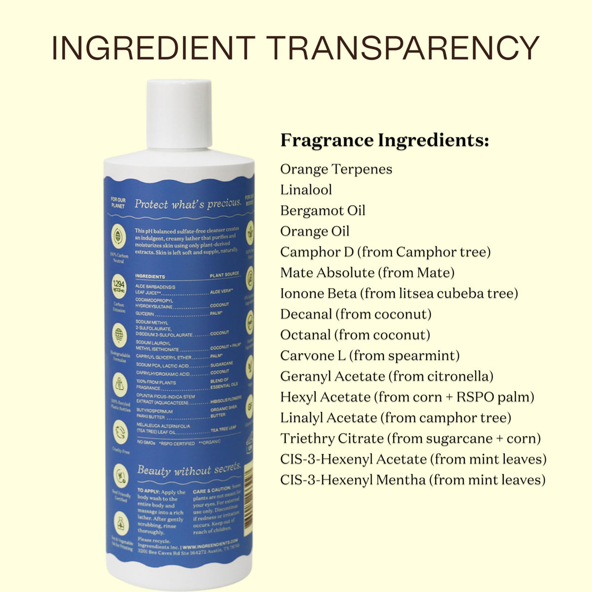 Ingreendients bottle held in hand to show actual 16 fl oz scale