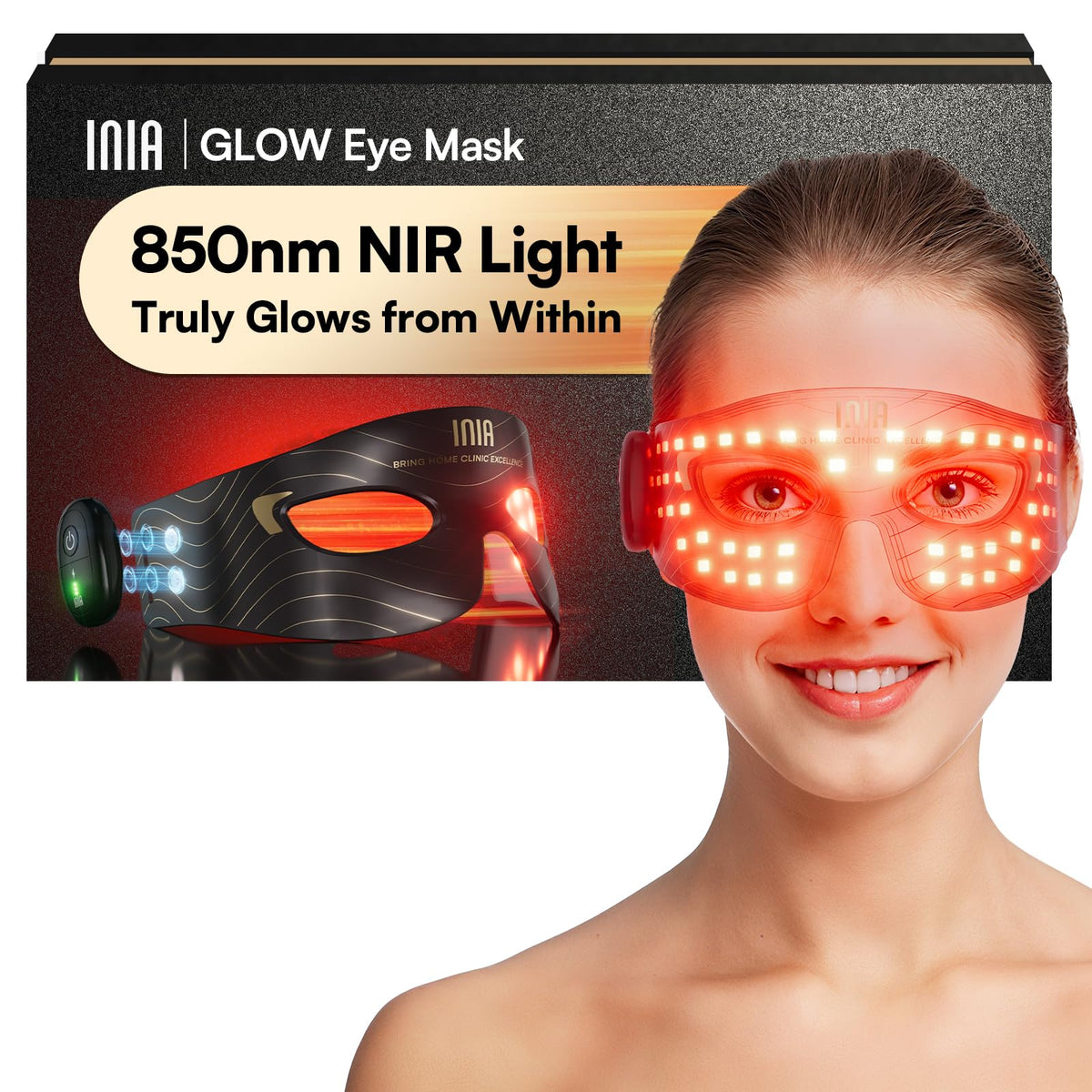 INIA eye mask front view showing compact design and targeted coverage benefits