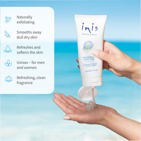 Inis the Energy of the Sea being applied in shower illustrating easy in-shower use and refreshing feel