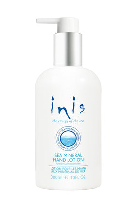 Inis front packaging showing sea mineral hand lotion benefits