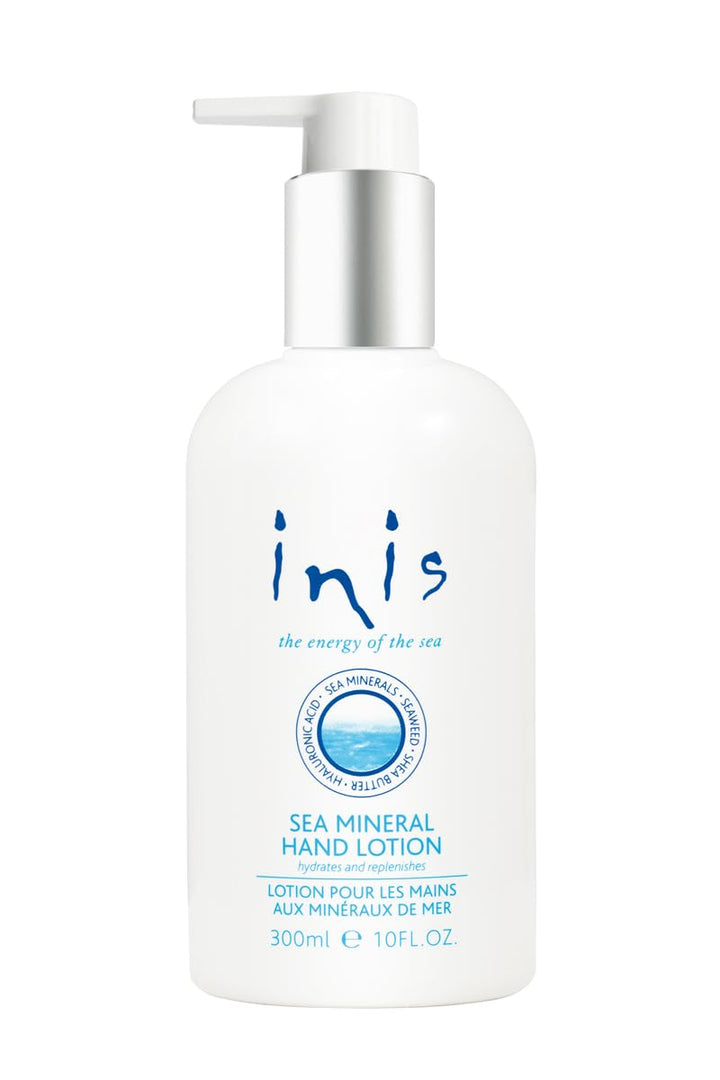 Inis front packaging showing sea mineral hand lotion benefits