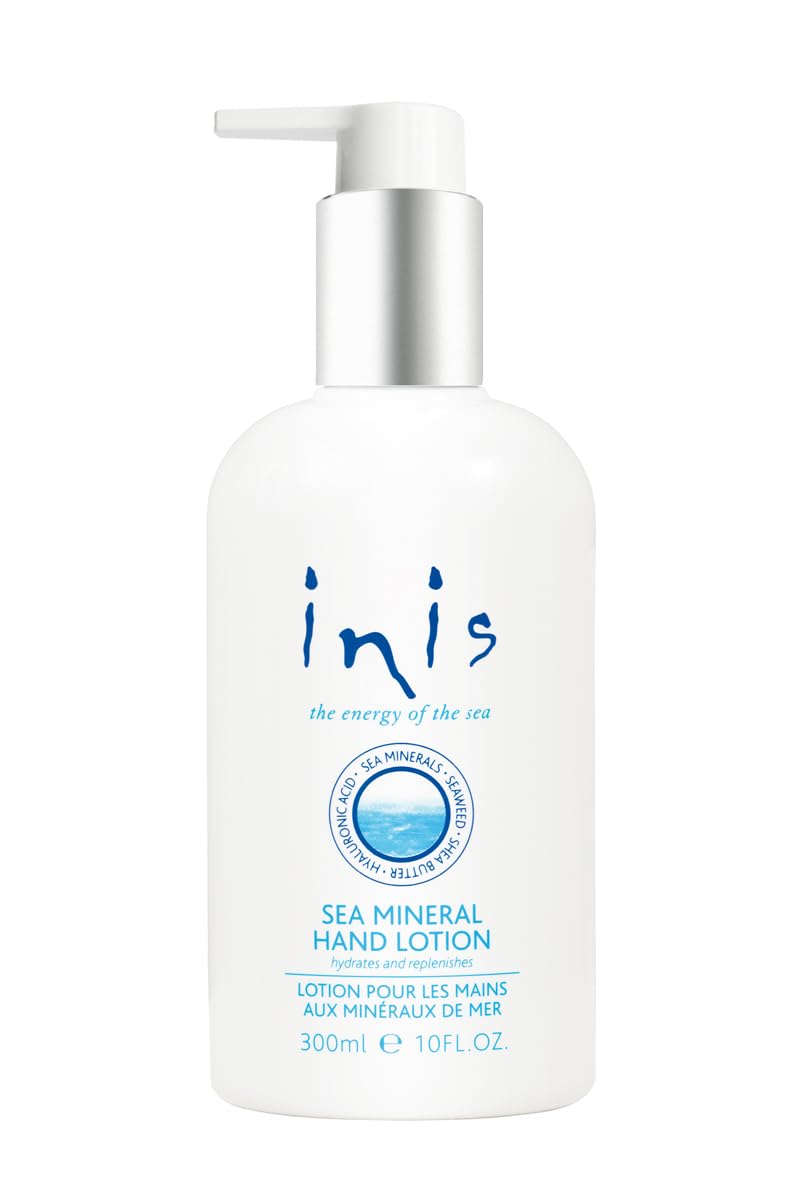 Inis front packaging showing sea mineral hand lotion benefits