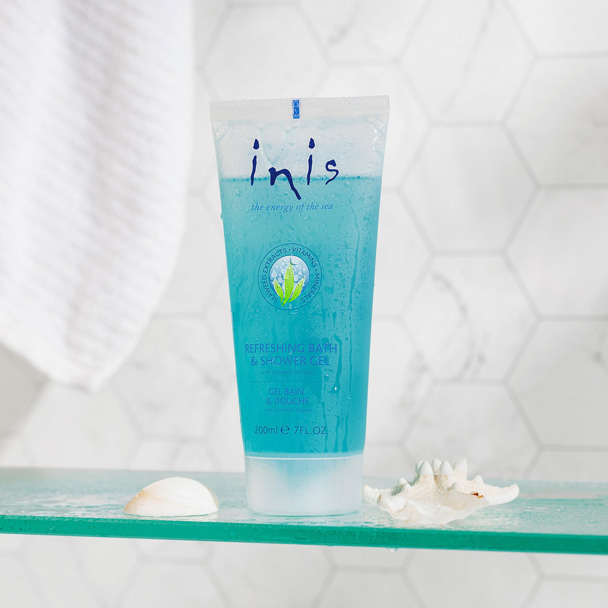 Inis the Energy of the Sea gel texture close-up showing silky lather for gentle cleansing