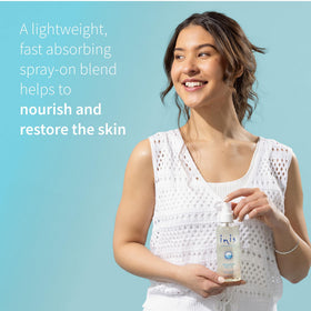 Inis bottle on bathroom shelf suggesting post-shower use and simple routine