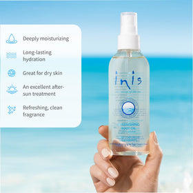 Inis size comparison with hand to show 5 fl oz portability and convenience