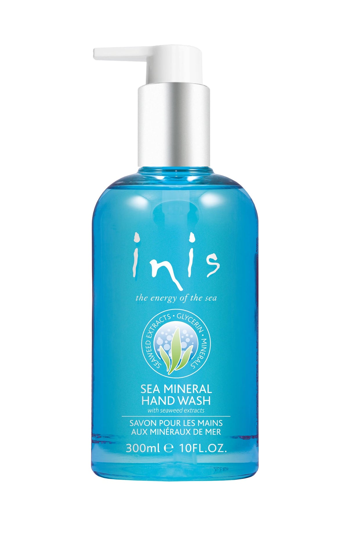 Inis the Energy of the Sea front bottle showing label and size benefits