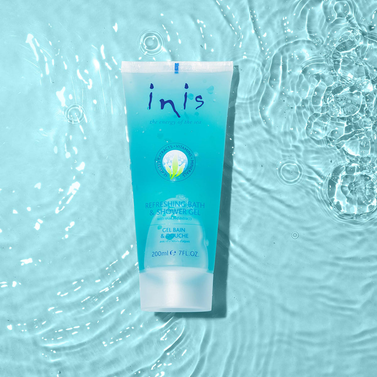 Inis the Energy of the Sea bottle inside a travel bag illustrating compact convenience for trips