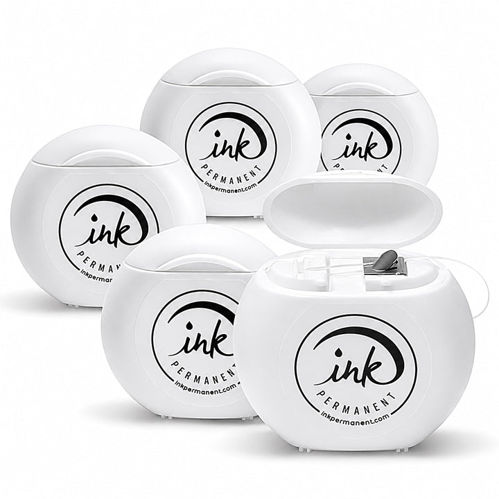 Ink Permanent front packaging showing five sealed pre-inked mapping string rolls and product benefits