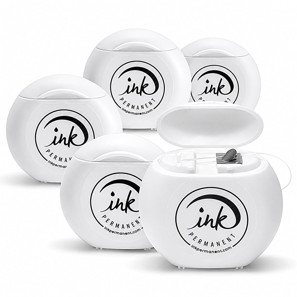 Ink Permanent front packaging showing five sealed pre-inked mapping string rolls and product benefits