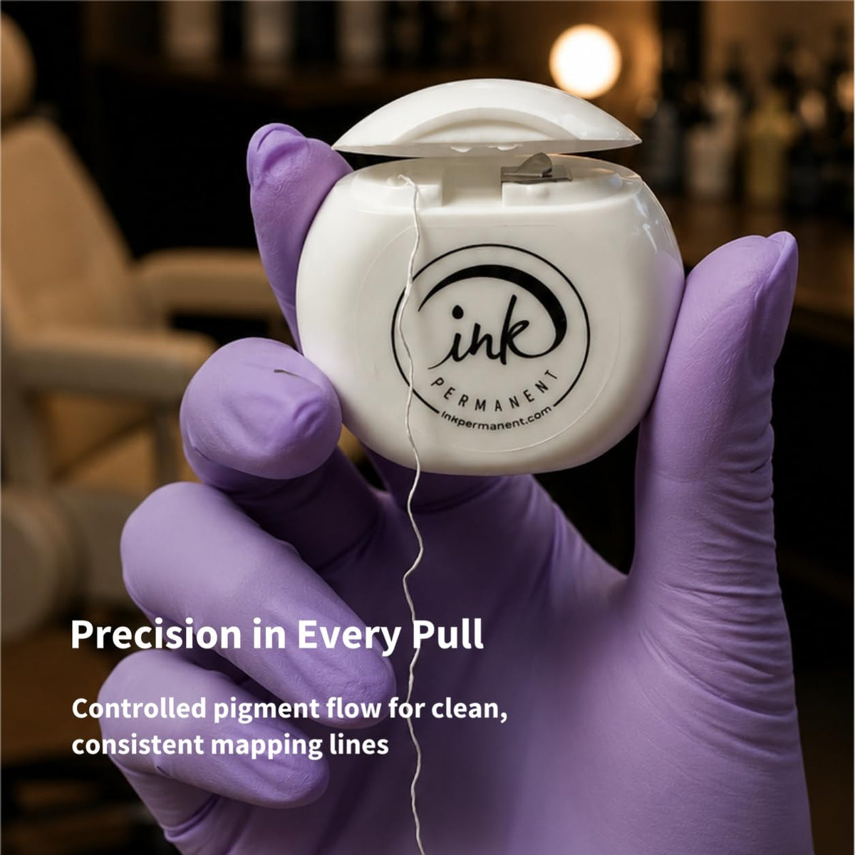 Ink Permanent mapping string in use on eyebrow to create visible, accurate guide lines