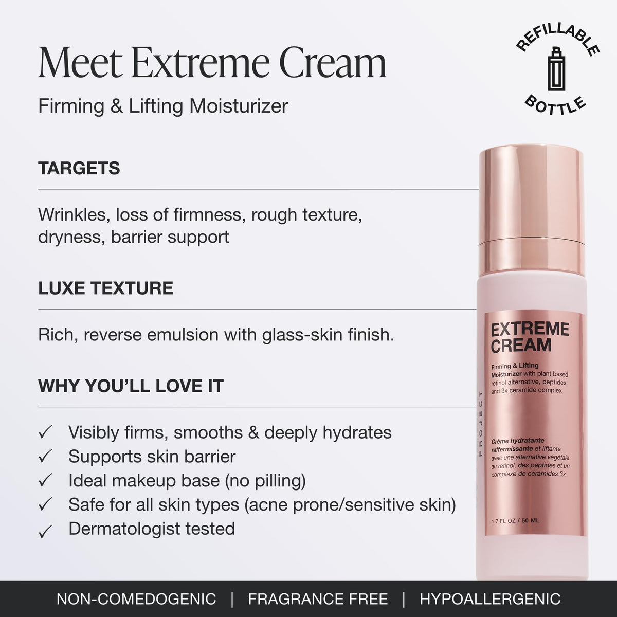 Innbeauty Project cream texture swipe showing whipped reverse-emulsion for quick absorption benefit: non-greasy hydration