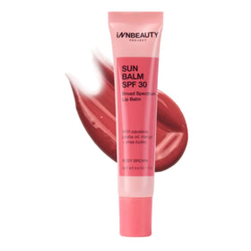 Innbeauty Project front view of the rosy brown SPF 30 lip balm, travel-ready protection