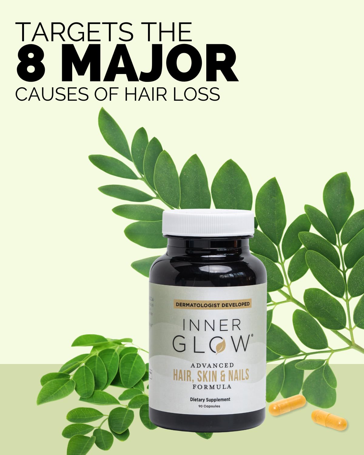 Inner Glow supplement facts label displaying nutrient list and dosage