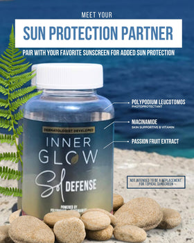 Inner Glow label close-up showing polypodium leucotomos and niacinamide benefits