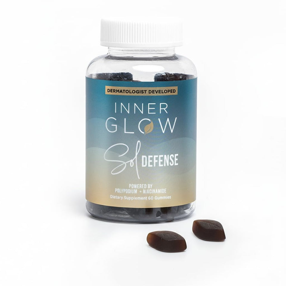 Inner Glow bottle front view showing product and travel-ready size benefit