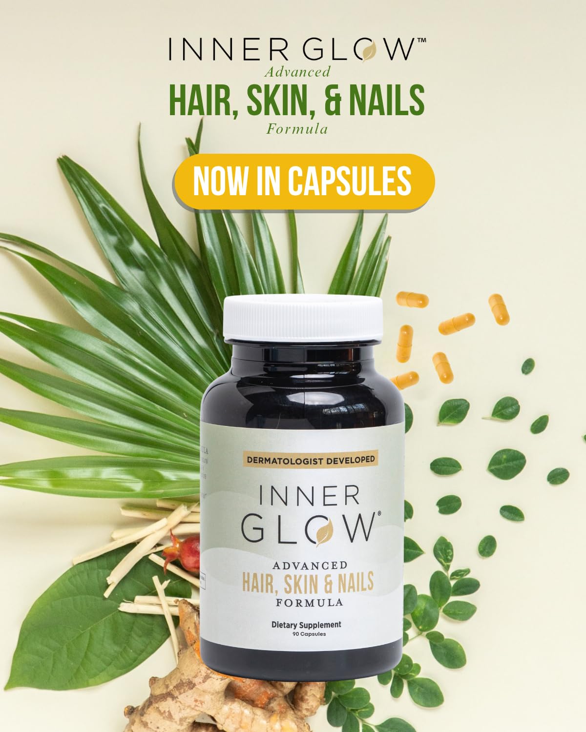 Inner Glow capsule close-up highlighting smooth texture and purity