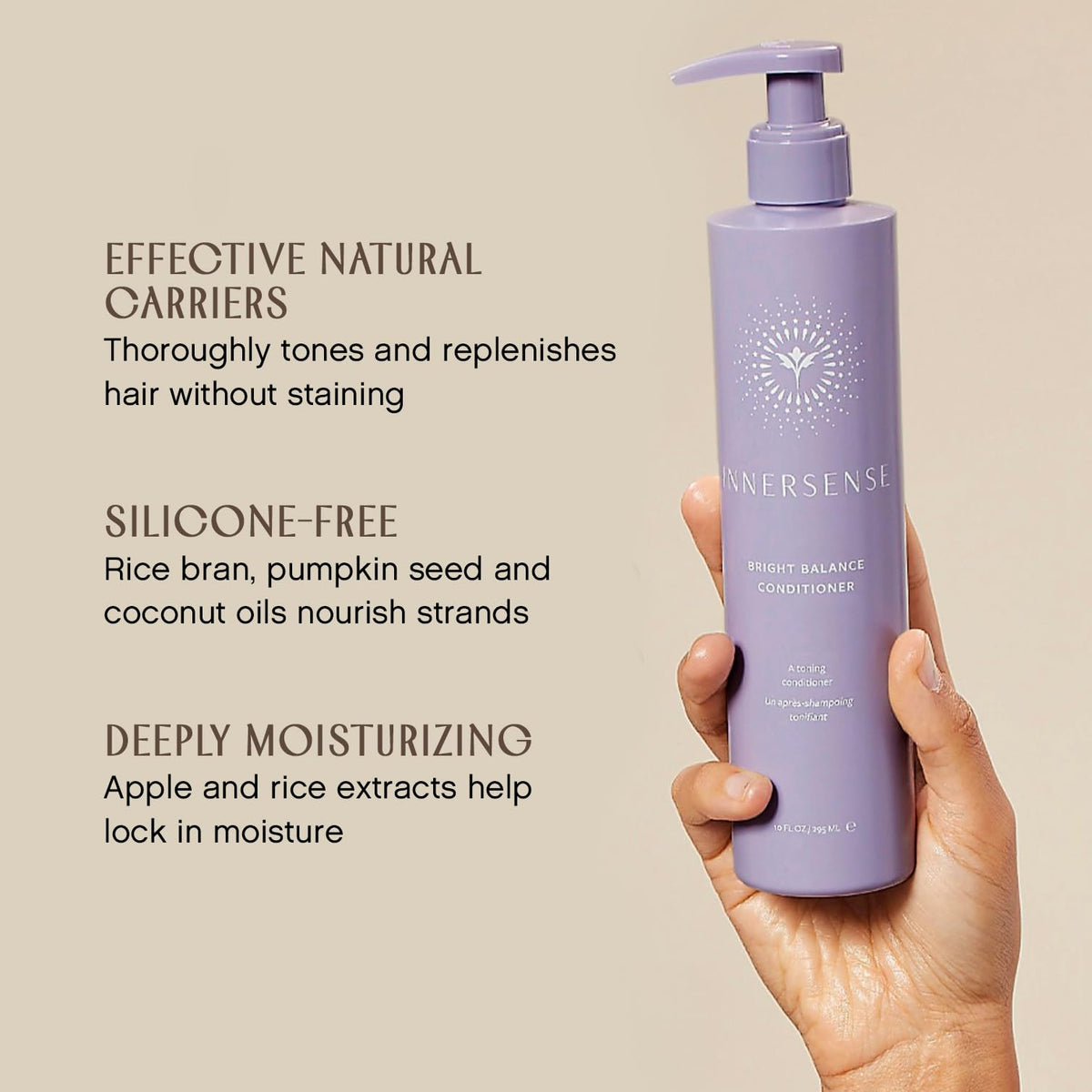 INNERSENSE applying conditioner to light hair demonstrating toning benefit