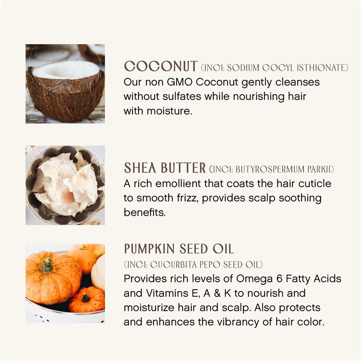 INNERSENSE raw coconut shea butter and pumpkin seed oil ingredient display