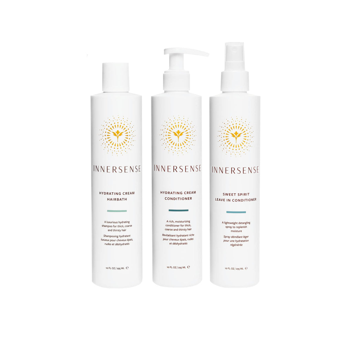 INNERSENSE hydrate trio front packaging showing three 10 fl oz bottles and benefits