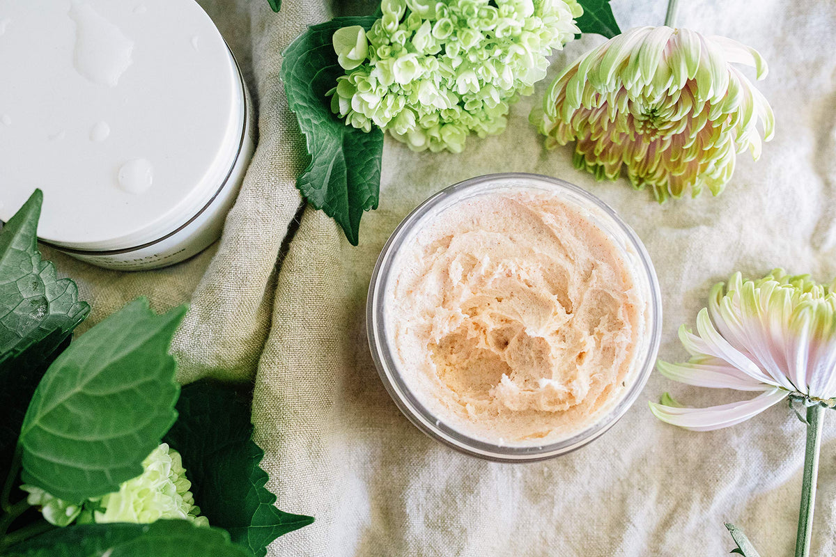 INNERSENSE jar on bathroom shelf styled in clean-beauty setting emphasizing sustainable ethos