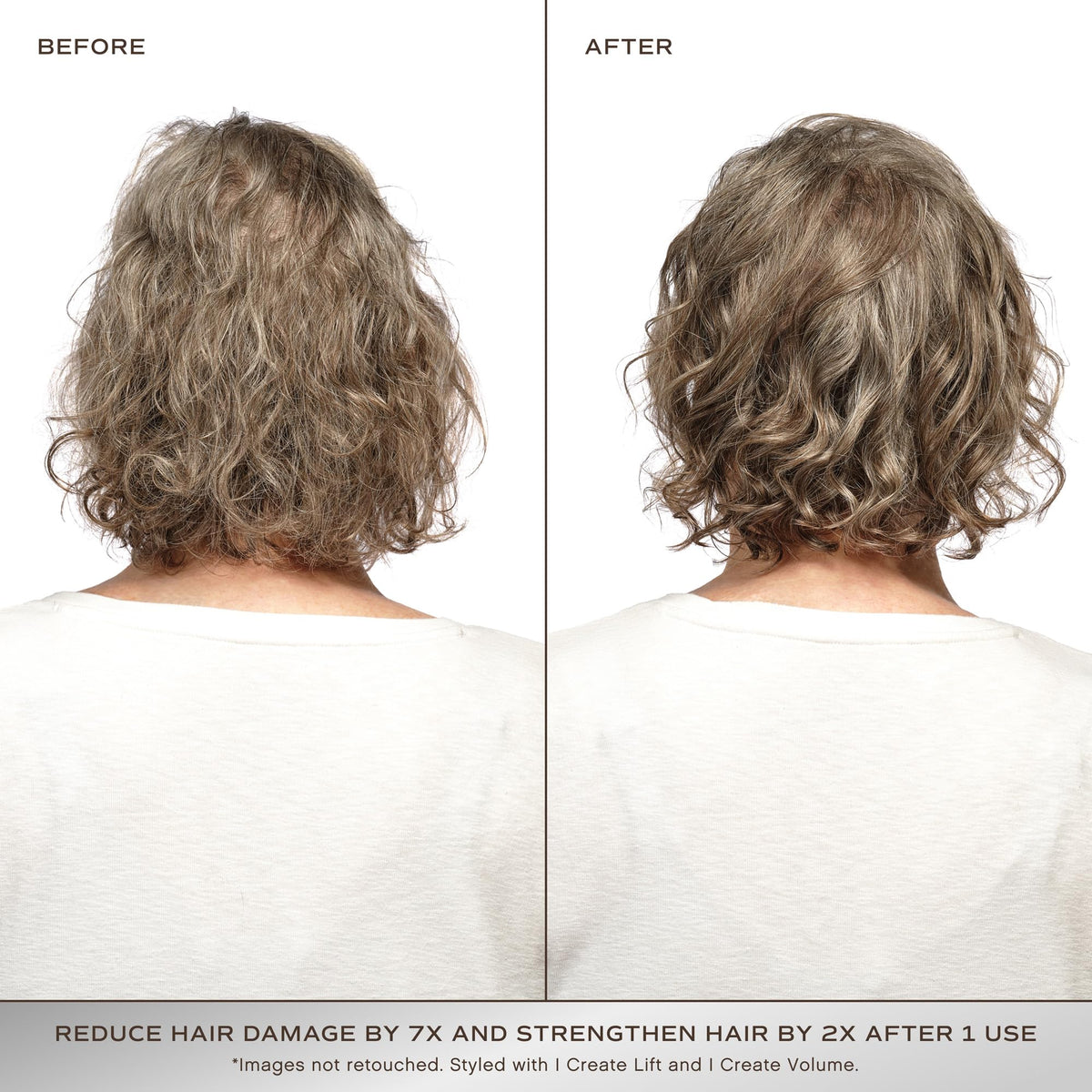 INNERSENSE before and after hair comparison showing strengthened shiny benefit