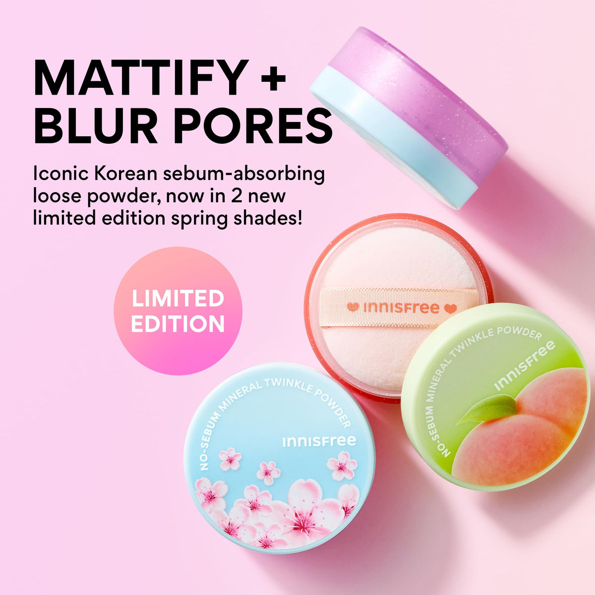 innisfree open jar with sifter and puff for precise touch-ups and portability benefit
