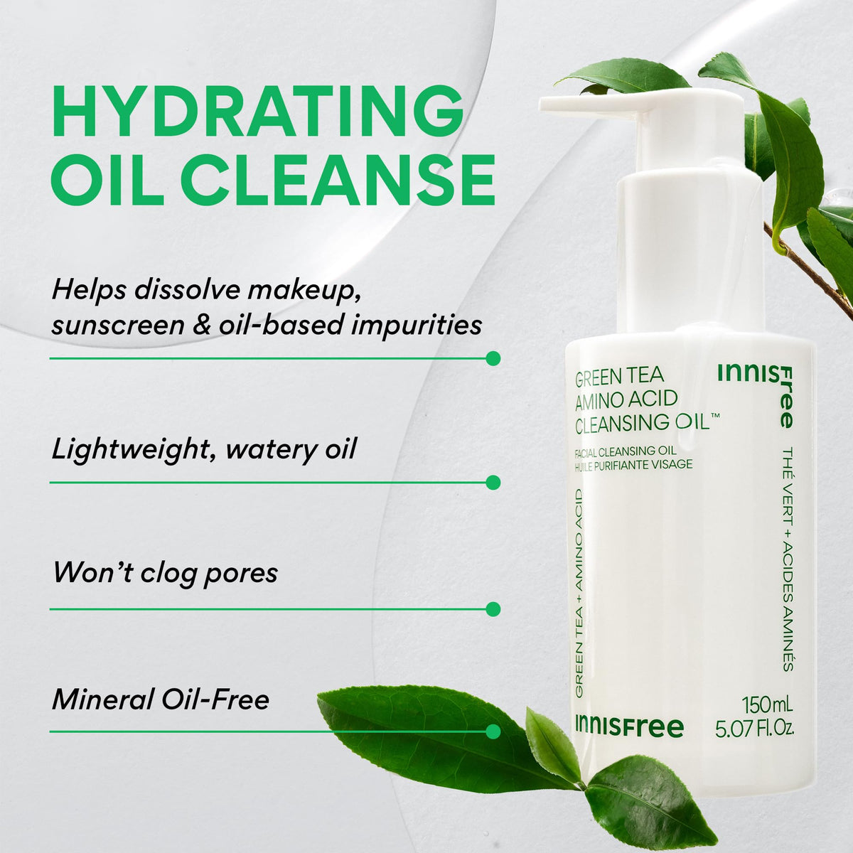 innisfree pump and ingredient label close-up highlighting natural formula