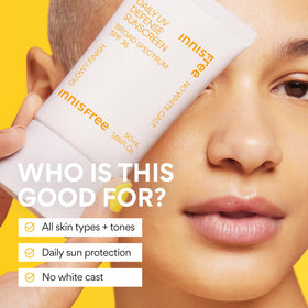 innisfree label and facts close-up showing SPF and ingredient details