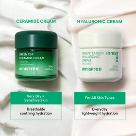 innisfree cream with green tea leaves emphasizing antioxidant hydration
