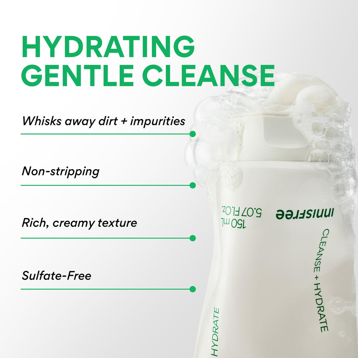innisfree close-up of creamy foam texture highlighting hydrating feel