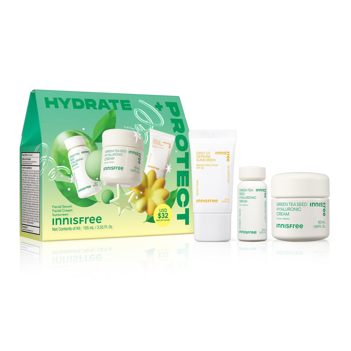innisfree hydrate + protect set front packaging showing trio convenience