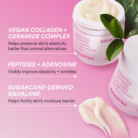 innisfree ingredient label close-up showing green tea ceramide and clean formula benefit