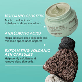 innisfree ingredients label highlighting volcanic clusters and AHA benefits