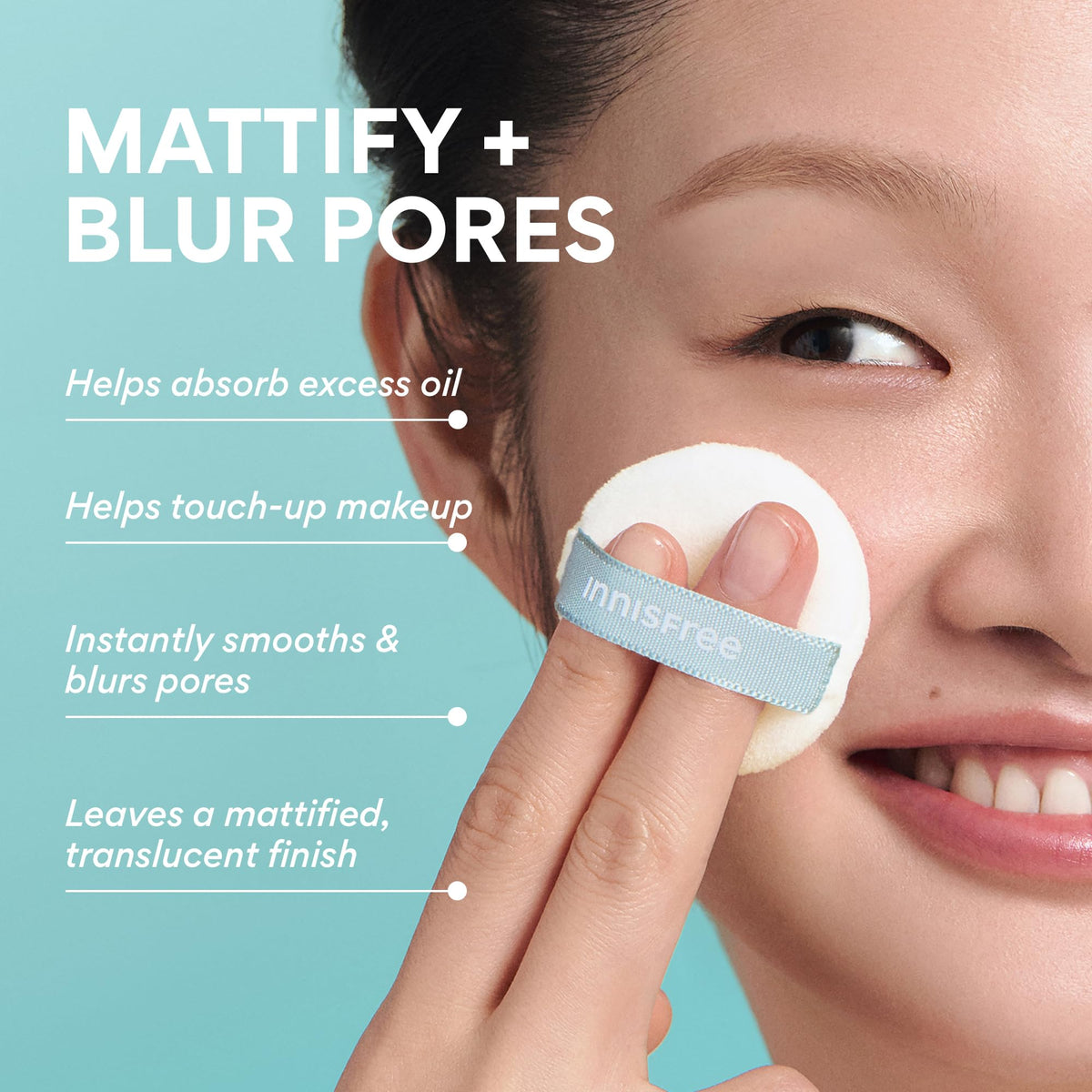 innisfree puff close-up highlighting soft applicator for mess-free application