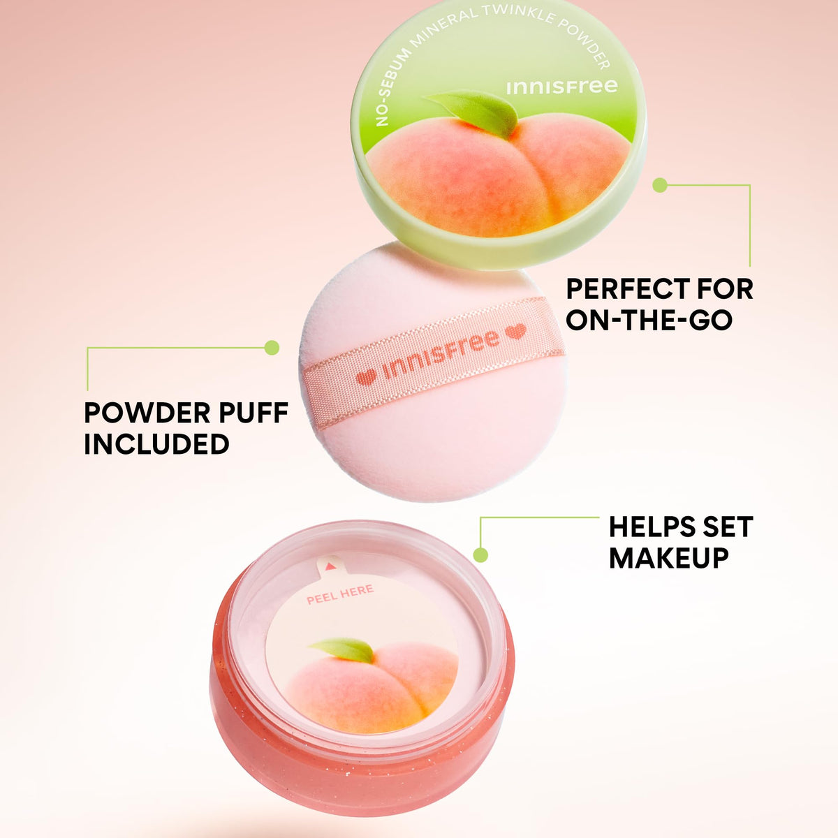innisfree powder puff detail showing soft applicator for precise application and on-the-go touch-ups