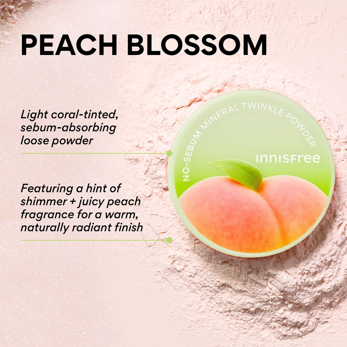 innisfree close-up of powder texture highlighting fine-milled formula that blurs pores and reduces shine