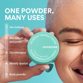 innisfree powder being applied with brush to create natural matte finish