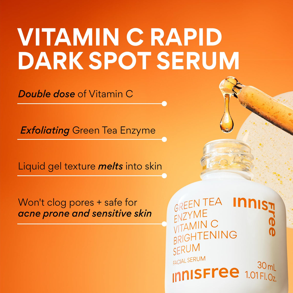 serum drop on fingertip showing innisfree texture and fast absorption for smoother skin