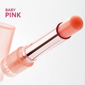 innisfree size comparison beside lipstick showing compact, travel-ready size
