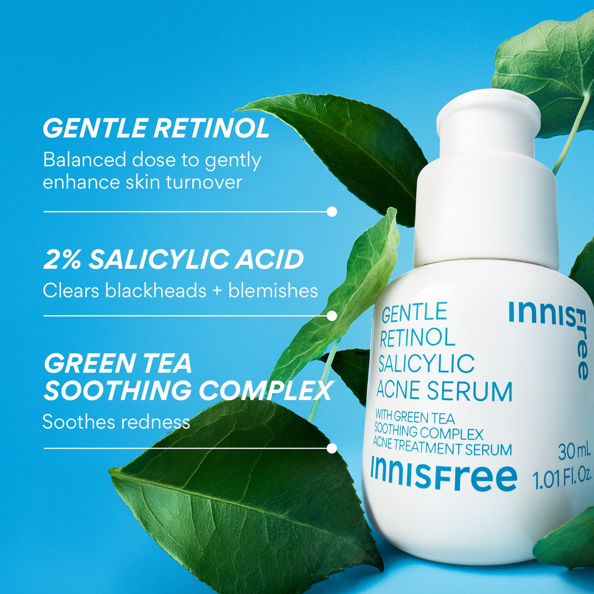 innisfree bottle next to common items to show compact travel-friendly size