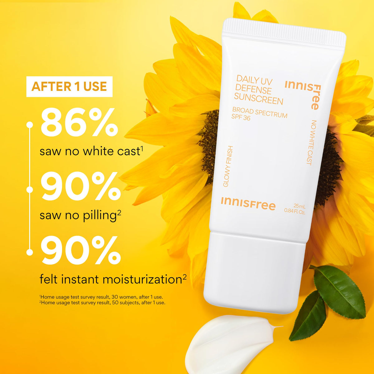 innisfree Daily UV sunscreen spread on skin showing no white cast and smooth finish